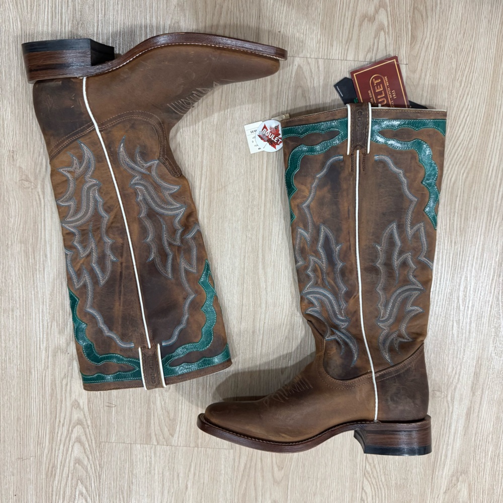 Boulet turquoise rodeo Western leather square toe hillbilly golden Boots NEW - Picture 4 of 9